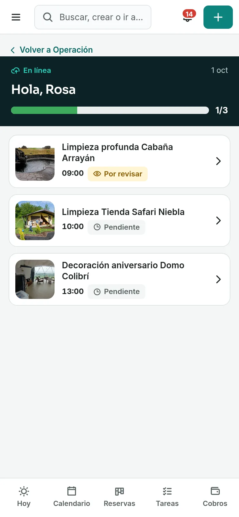 App del personal con las tareas del día